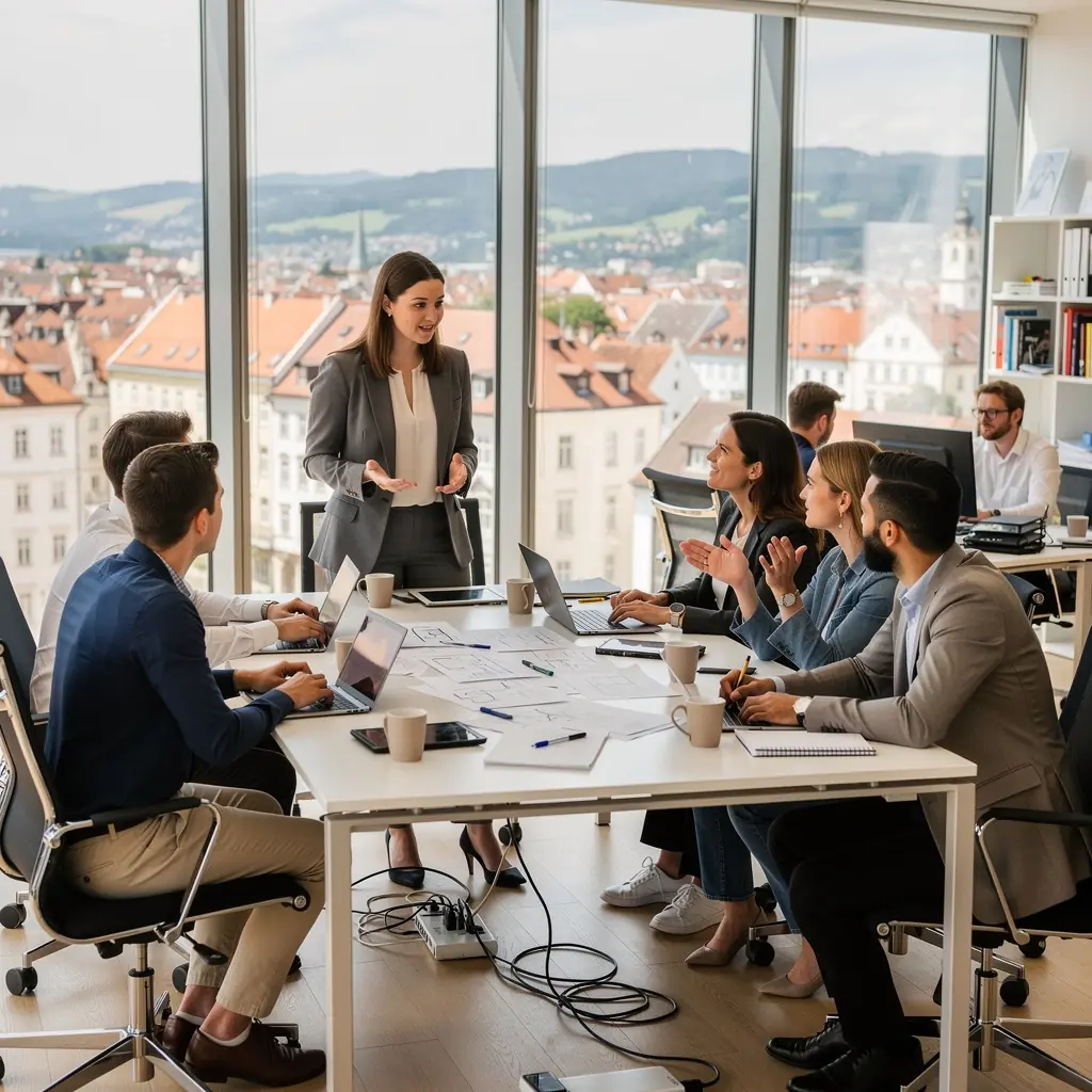 Moderne BГјros in einem hochmodernen GeschГ¤ftsgebГ¤ude in Wien.